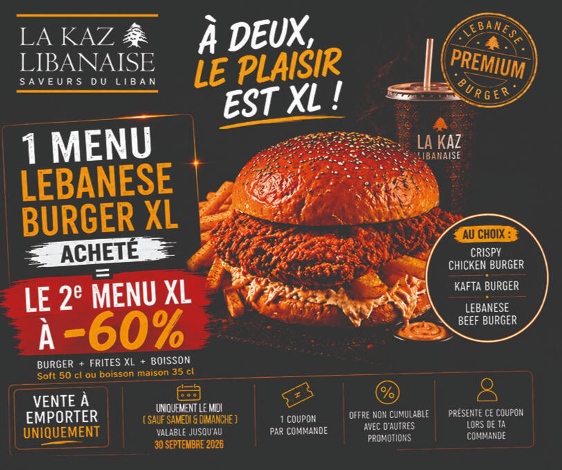 Offre Lebanese Burgers Trois burgers libanais Premium à découvrir au format XL en doublant le plaisir !