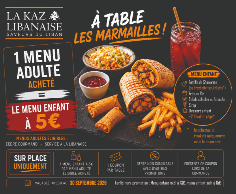 Offre Menu Enfant à 5€ En accompagnement d'un Menu Adulte